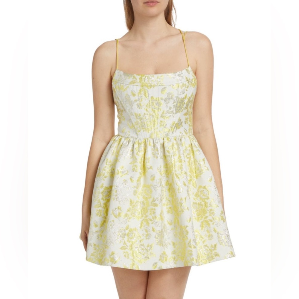 NWT ALICE + OLIVIA YELLOW NAT FLORAL MINI DRESS SZ 10 LUXE